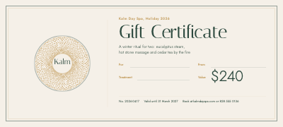Kalm Day Spa Holiday Gift Certificate template preview