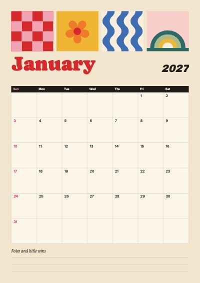 January 2027 Pattern Month Planner template preview