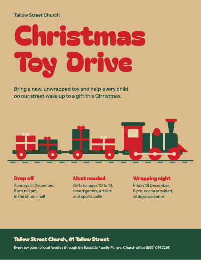 Tallow Street Church Christmas Toy Drive Flyer template preview