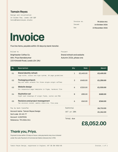Ledgerwise Freelance Invoice and Quote Set template preview
