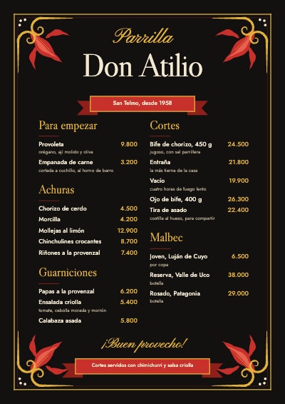 Parrilla Don Atilio Fileteado Menu template preview