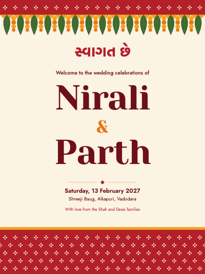 Nirali and Parth Gujarati Wedding Welcome and Seating Signs template preview