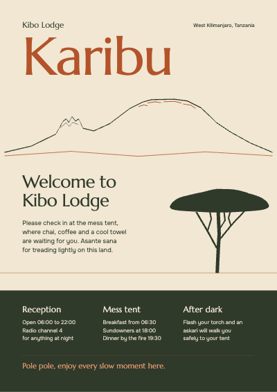 Kibo Lodge Safari Camp Signs template preview