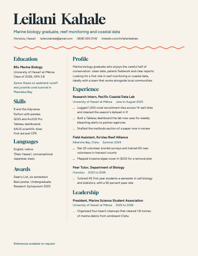 Leilani Kahale Graduate First Job Resume template preview