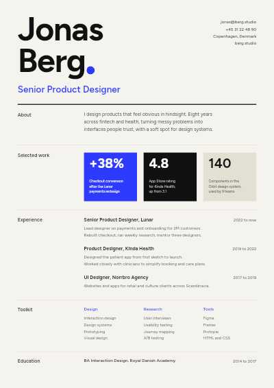 Product Designer Resume template preview