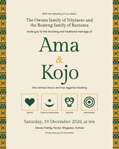 Ama and Kojo Ghanaian Engagement Invitation template preview