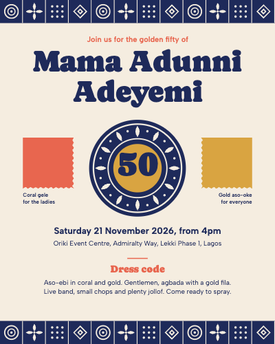 Adeyemi Golden Fifty Owambe Invitation template preview