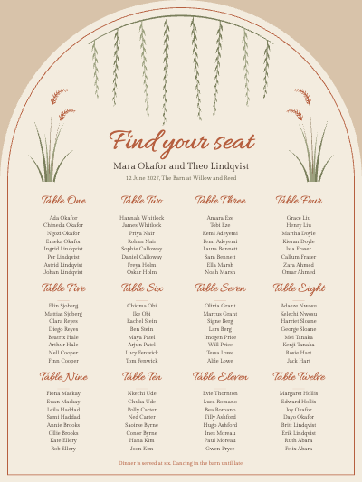 Willow and Reed Arched Wedding Seating Chart template preview