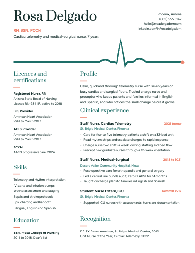 Rosa Delgado Registered Nurse Resume template preview