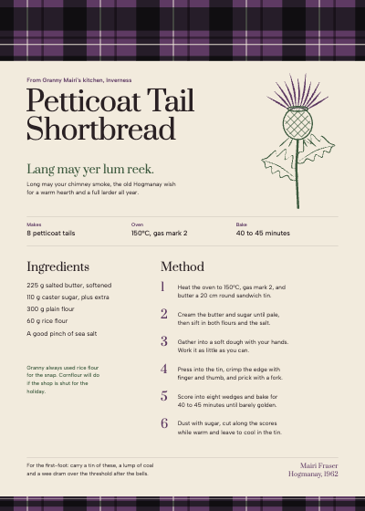 Granny Mairi's Hogmanay Shortbread Recipe Card template preview
