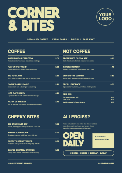 Corner Bites Cafe Menu template preview