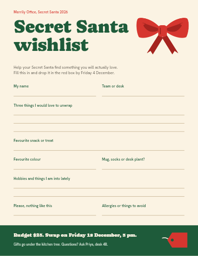 Merrily Office Secret Santa Kit template preview