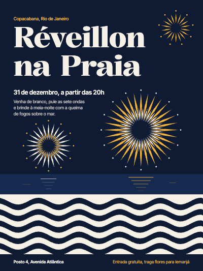 Réveillon na Praia Copacabana New Year Poster template preview