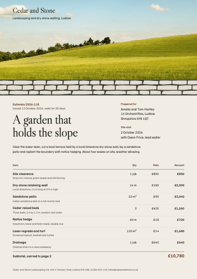 Cedar and Stone Landscaping Quote template preview