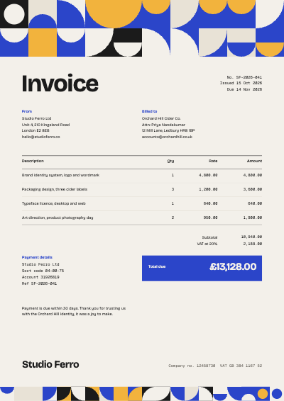 Studio Ferro Design Studio Invoice template preview