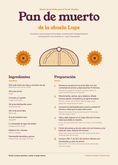 Abuela Lupe Pan de Muerto Recipe Card template preview