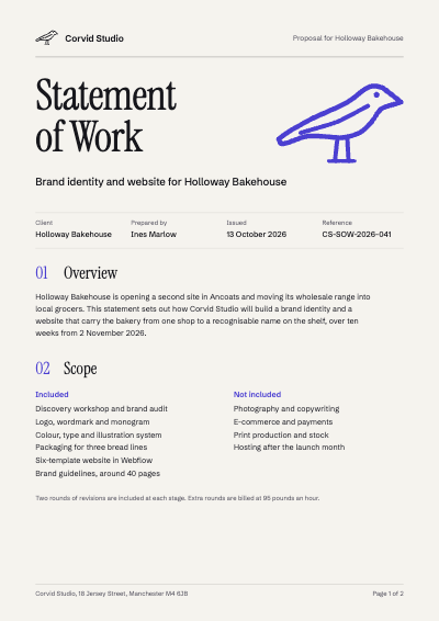 Corvid Studio Statement of Work template preview