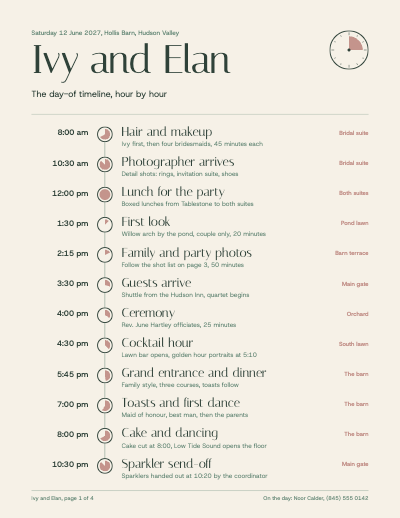 Ivy and Elan Wedding Day-of Timeline and Vendor Planner template preview