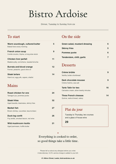 Bistro Ardoise Dinner Menu template preview