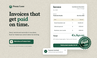 Penny Lane Invoicing Product Hunt Launch Kit template preview