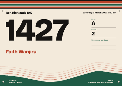 Iten Highlands 10K Race Bib and Finisher Card template preview