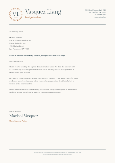 Vasquez Liang Immigration Law Letterhead template preview