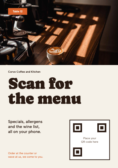 Corvo Table Tent QR Menu Card template preview