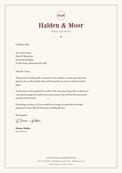 Halden and Moor Law Letterhead template preview