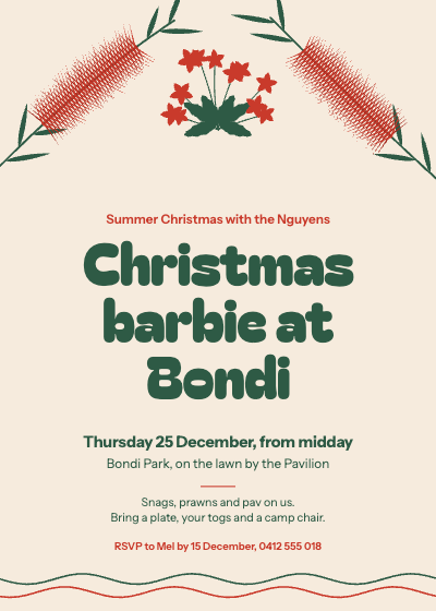 Bondi Summer Christmas Barbecue Invitation template preview