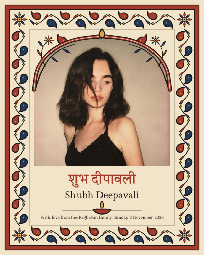 Madder and Indigo Kalamkari Diwali Family Frame template preview