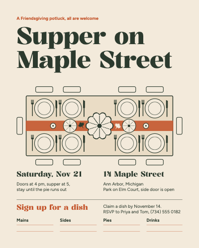 Maple Street Friendsgiving Supper Invitation template preview